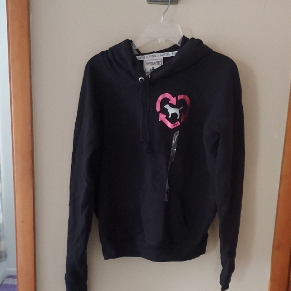PINK Victoria's Secret Black Hoodie with Red Logo